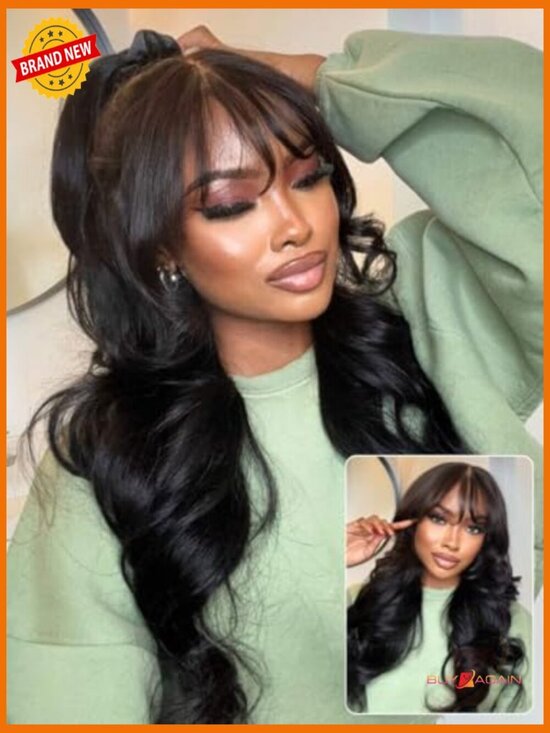 Glueless Body Wave Wig with Curtain Bangs 7x5 Lace Front 180% Density main image 2